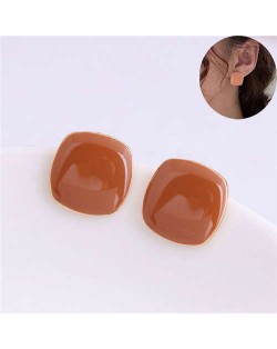 Solid Color Elegant Square Design High Fashion Women Ear Studs - Coffee