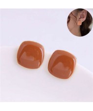 Solid Color Elegant Square Design High Fashion Women Ear Studs - Coffee