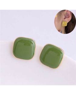 Solid Color Elegant Square Design High Fashion Women Ear Studs - Green