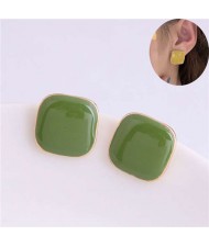 Solid Color Elegant Square Design High Fashion Women Ear Studs - Green