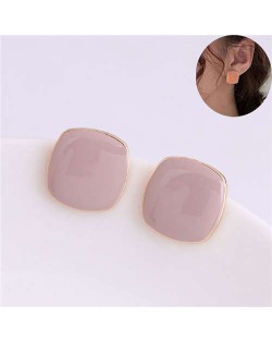 Solid Color Elegant Square Design High Fashion Women Ear Studs - Dark Pink