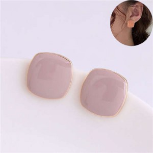 Solid Color Elegant Square Design High Fashion Women Ear Studs - Dark Pink