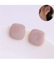 Solid Color Elegant Square Design High Fashion Women Ear Studs - Dark Pink