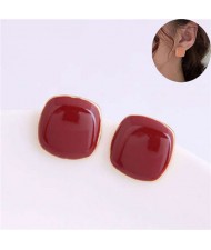 Solid Color Elegant Square Design High Fashion Women Ear Studs - Red