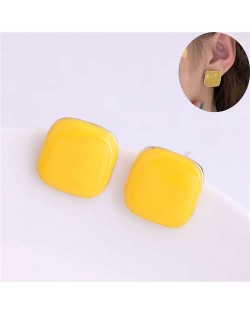 Solid Color Elegant Square Design High Fashion Women Ear Studs - Yellow