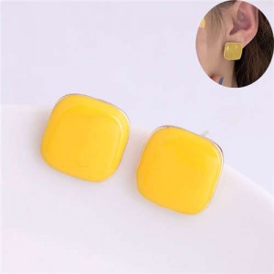 Solid Color Elegant Square Design High Fashion Women Ear Studs - Yellow