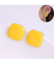 Solid Color Elegant Square Design High Fashion Women Ear Studs - Yellow