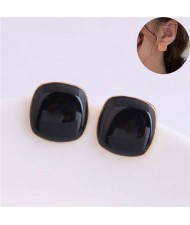 Solid Color Elegant Square Design High Fashion Women Ear Studs - Black