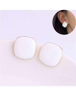 Solid Color Elegant Square Design High Fashion Women Ear Studs - White