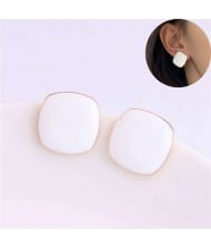 Solid Color Elegant Square Design High Fashion Women Ear Studs - White