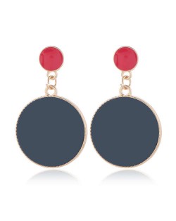 Enamel Round Shape Bold Fashion Women Alloy Earrings - Black