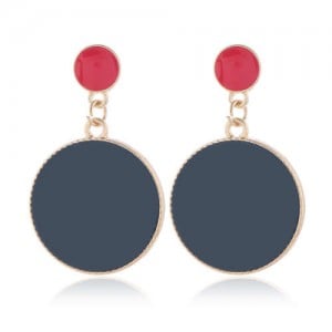 Enamel Round Shape Bold Fashion Women Alloy Earrings - Black