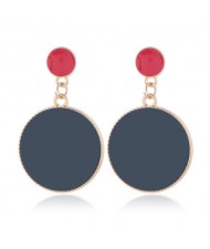 Enamel Round Shape Bold Fashion Women Alloy Earrings - Black