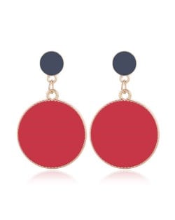 Enamel Round Shape Bold Fashion Women Alloy Earrings - Red
