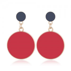 Enamel Round Shape Bold Fashion Women Alloy Earrings - Red
