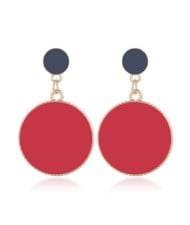 Enamel Round Shape Bold Fashion Women Alloy Earrings - Red