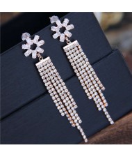 Shining Tassel Cubic Zirconia Flower Design Korean Fashion Copper Women Earrings - Rose Gold
