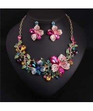 Colorful Rhinestone Bridal Fashion Bib Costume Necklace and Earrings Set