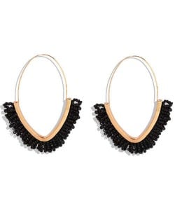 Summer Seashore Fashion Bohemian Style Mini Beads Hoop Earrings - Black
