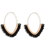 Summer Seashore Fashion Bohemian Style Mini Beads Hoop Earrings - Black