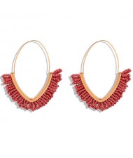 Summer Seashore Fashion Bohemian Style Mini Beads Hoop Earrings - Red