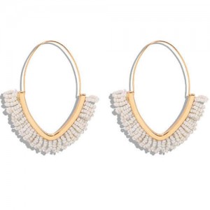 Summer Seashore Fashion Bohemian Style Mini Beads Hoop Earrings - White