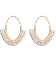 Summer Seashore Fashion Bohemian Style Mini Beads Hoop Earrings - White