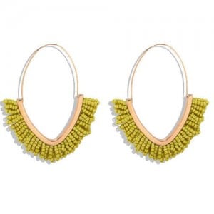 Summer Seashore Fashion Bohemian Style Mini Beads Hoop Earrings - Yellow