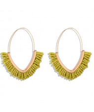 Summer Seashore Fashion Bohemian Style Mini Beads Hoop Earrings - Yellow