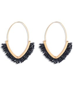 Summer Seashore Fashion Bohemian Style Mini Beads Hoop Earrings - Light Black