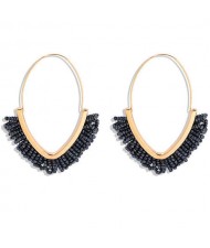 Summer Seashore Fashion Bohemian Style Mini Beads Hoop Earrings - Light Black