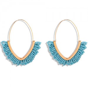 Summer Seashore Fashion Bohemian Style Mini Beads Hoop Earrings - Blue