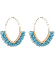 Summer Seashore Fashion Bohemian Style Mini Beads Hoop Earrings - Blue