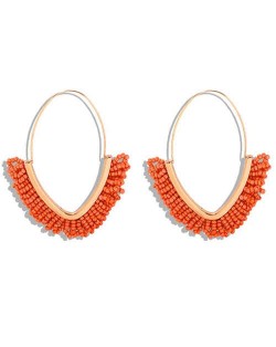 Summer Seashore Fashion Bohemian Style Mini Beads Hoop Earrings - Orange