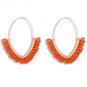Summer Seashore Fashion Bohemian Style Mini Beads Hoop Earrings - Orange