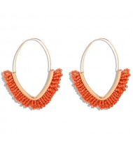 Summer Seashore Fashion Bohemian Style Mini Beads Hoop Earrings - Orange