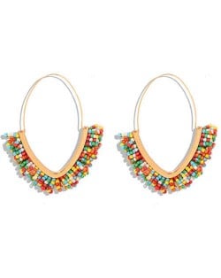 Summer Seashore Fashion Bohemian Style Mini Beads Hoop Earrings - Multicolor