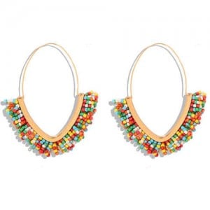 Summer Seashore Fashion Bohemian Style Mini Beads Hoop Earrings - Multicolor
