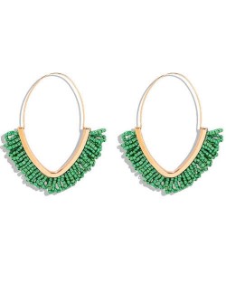 Summer Seashore Fashion Bohemian Style Mini Beads Hoop Earrings - Green