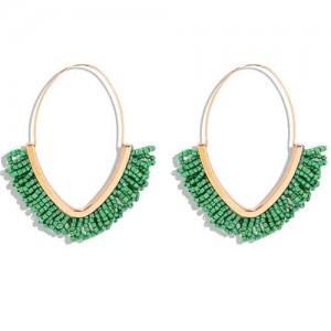 Summer Seashore Fashion Bohemian Style Mini Beads Hoop Earrings - Green