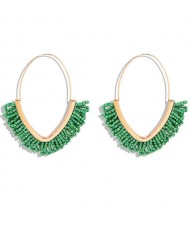 Summer Seashore Fashion Bohemian Style Mini Beads Hoop Earrings - Green