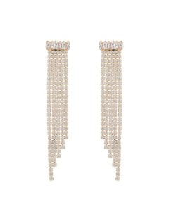 Delicate Pink Rhinestone Embellished Long Tassel Design Women Statement Earrings