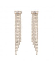 Delicate Pink Rhinestone Embellished Long Tassel Design Women Statement Earrings