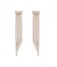 Delicate Pink Rhinestone Embellished Long Tassel Design Women Statement Earrings