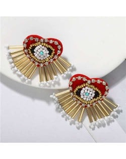 Beads and Rhinestone Creative Heart Shape Eye Design Women Fashion Earrings