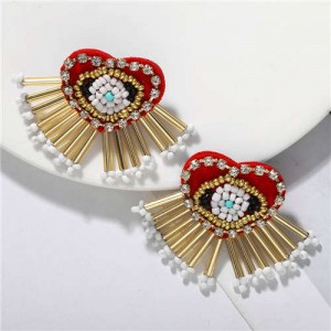 Beads and Rhinestone Creative Heart Shape Eye Design Women Fashion Earrings