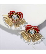 Beads and Rhinestone Creative Heart Shape Eye Design Women Fashion Earrings