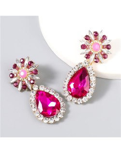 Flower and Waterdrop Combo Design High Fashion Women Earrings - Rose