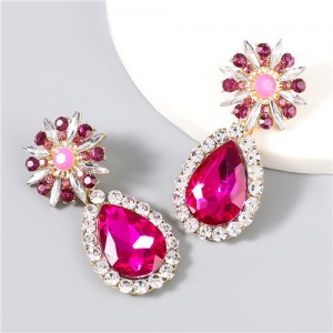 Flower and Waterdrop Combo Design High Fashion Women Earrings - Rose