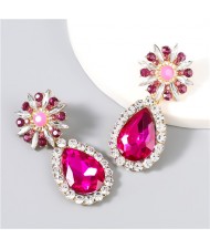 Flower and Waterdrop Combo Design High Fashion Women Earrings - Rose